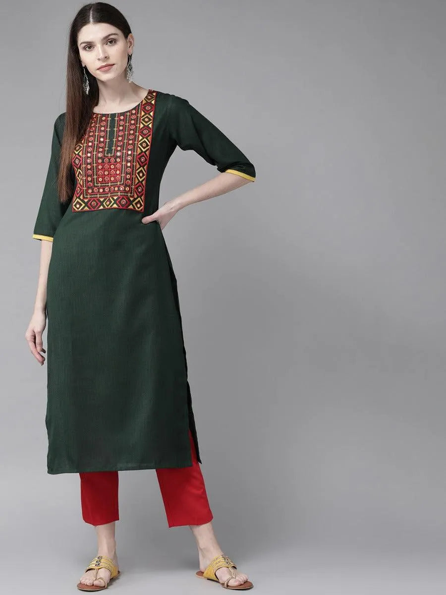 Green Yoke Design Cotton Kurta - Jashvi