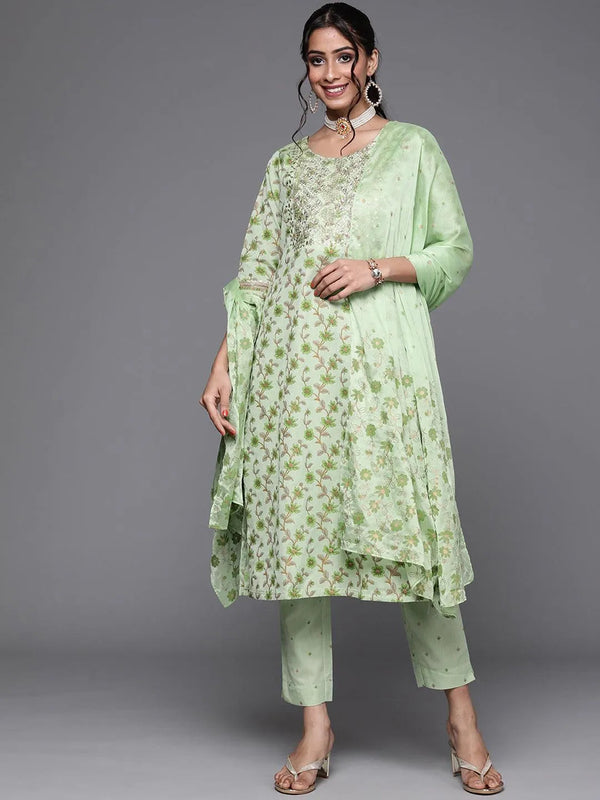 Green Yoke Design Cotton Suit Set - Jashvi