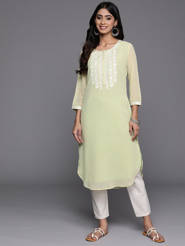 Green Yoke Design Georgette Pathani Kurta - Jashvi