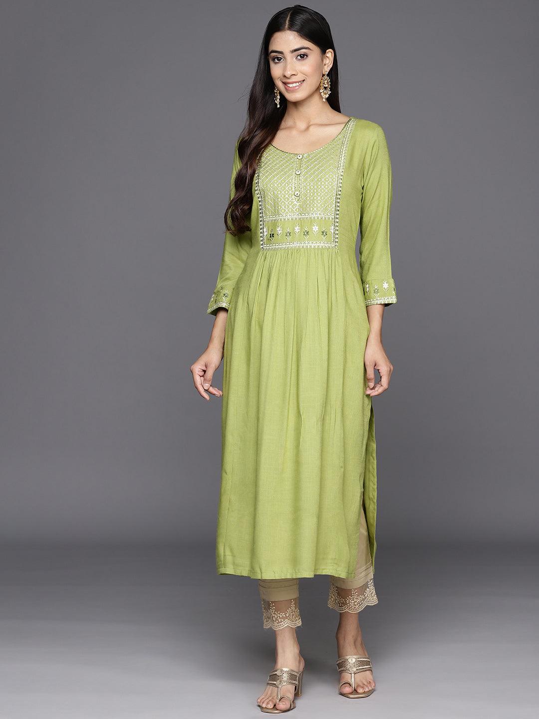 Green Yoke Design Rayon A-Line Kurta - Jashvi