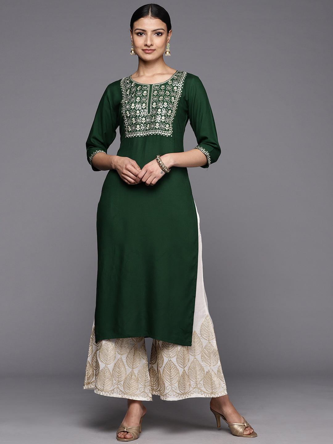 Green Printed Rayon Straight Kurta - Jashvi