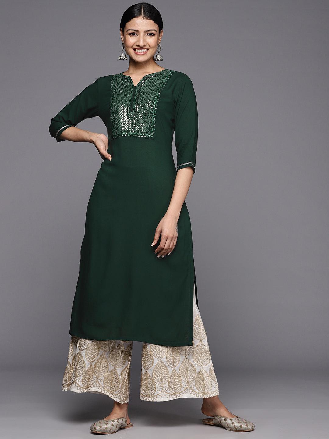 Green Yoke Design Rayon Straight Kurta - Jashvi