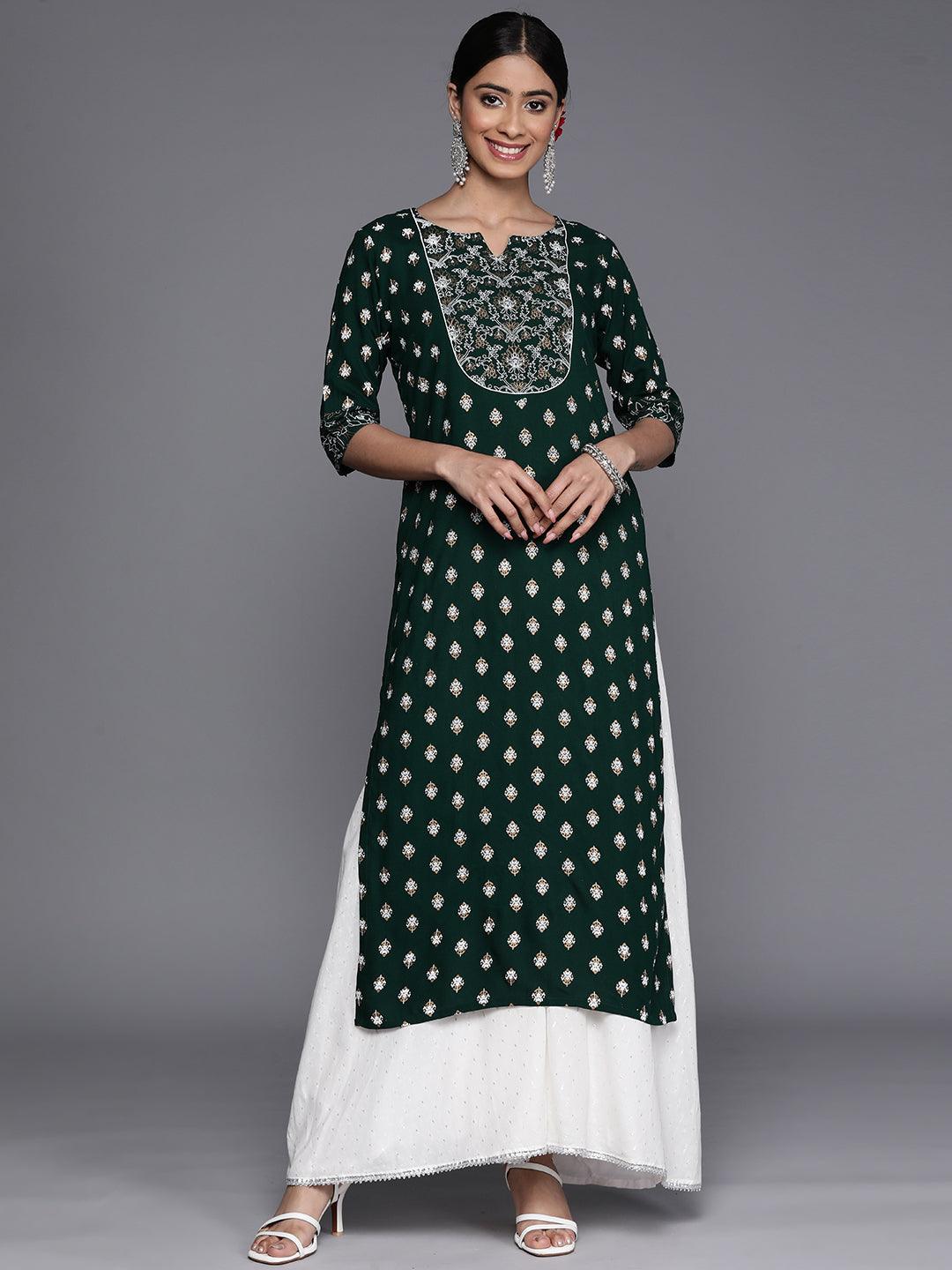 Green Yoke Design Rayon Straight Kurta - Jashvi