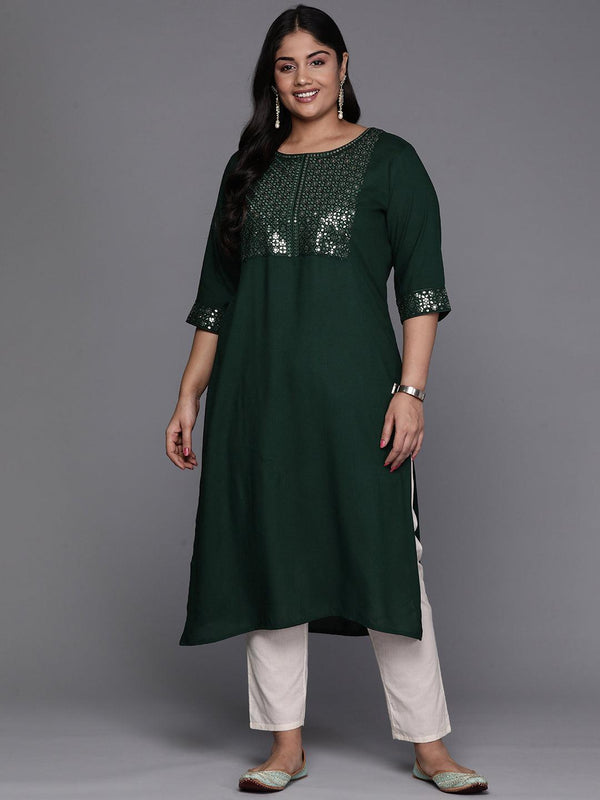 Green Yoke Design Rayon Straight Kurta - Jashvi