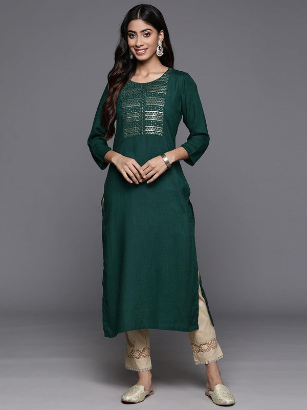 Green Yoke Design Rayon Straight Kurta - Jashvi