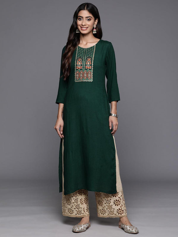 Green Yoke Design Rayon Straight Kurta - Jashvi