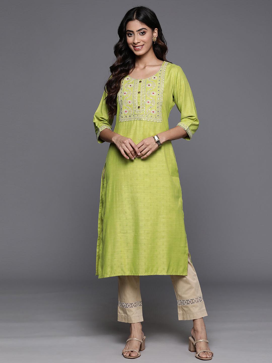 Green Yoke Design Rayon Straight Kurta - Jashvi