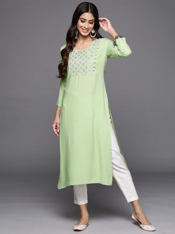 Green Yoke Design Rayon Straight Kurta - Jashvi