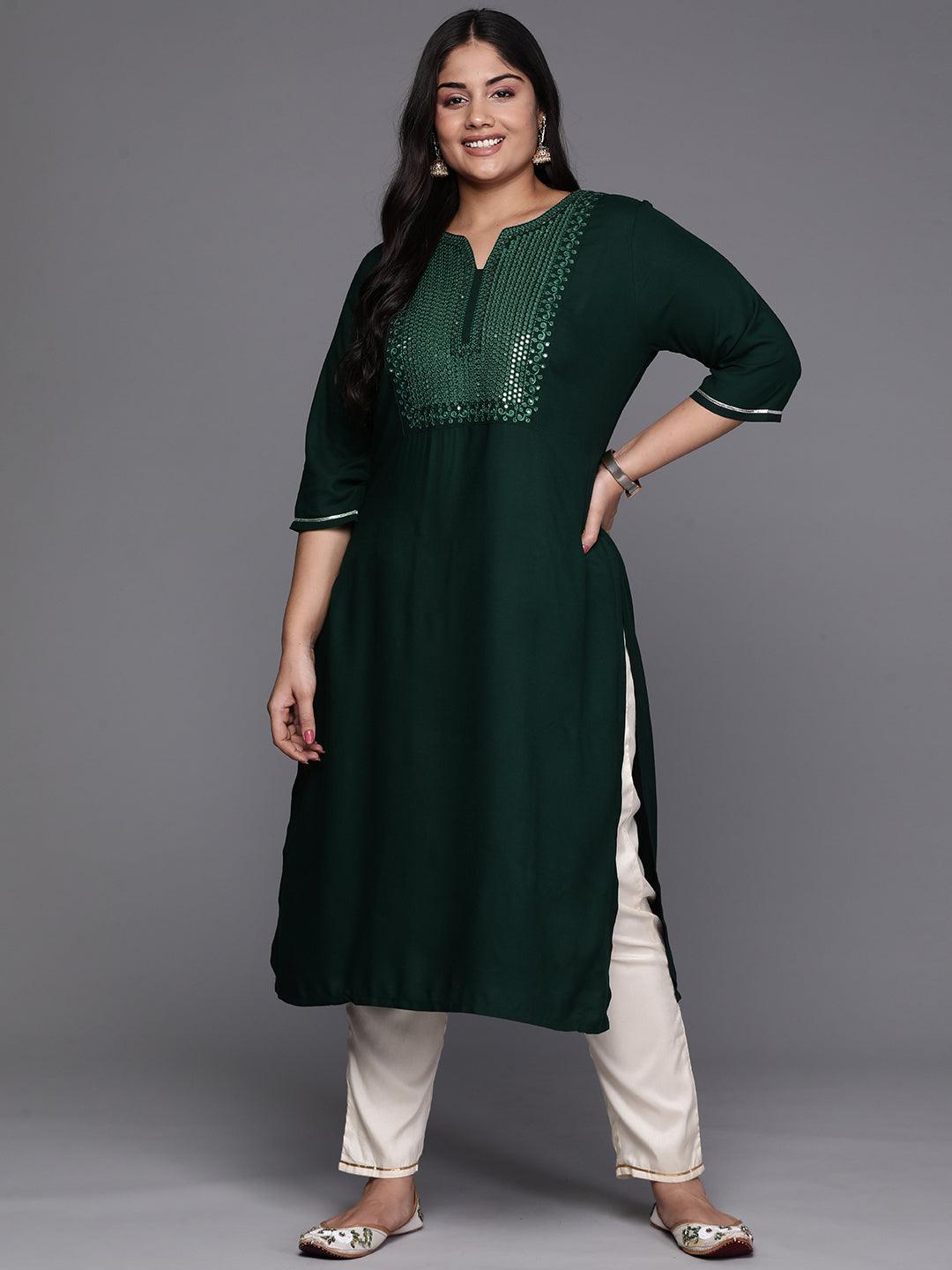 Green Yoke Design Rayon Straight Kurta - Jashvi