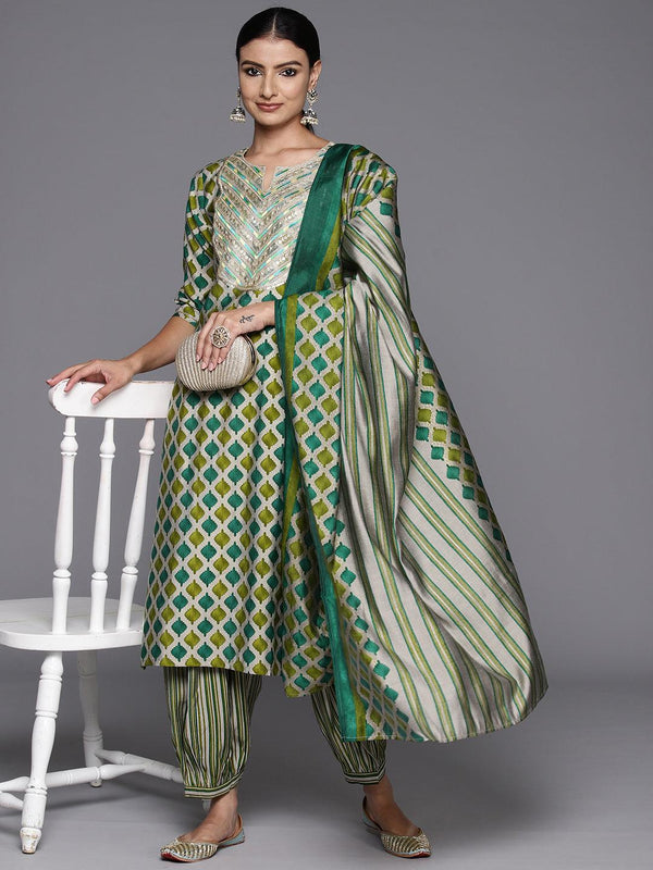 Green Yoke Design Silk Blend Straight Kurta With Salwar & Dupatta - Jashvi