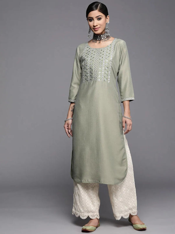 Green Yoke Design Silk Kurta - Jashvi