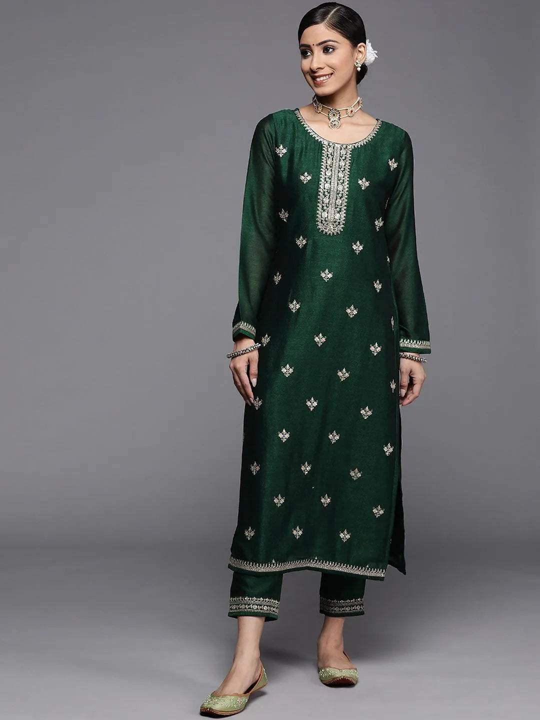 Green Yoke Design Silk Kurta - Jashvi