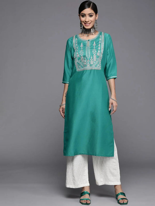 Green Yoke Design Silk Kurta - Jashvi