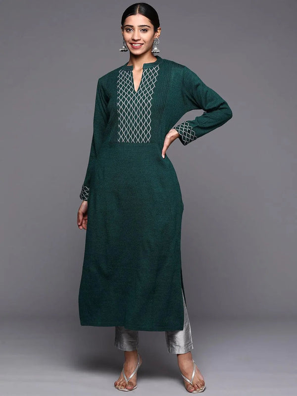 Green Yoke Design Wool Straight Kurta - Jashvi