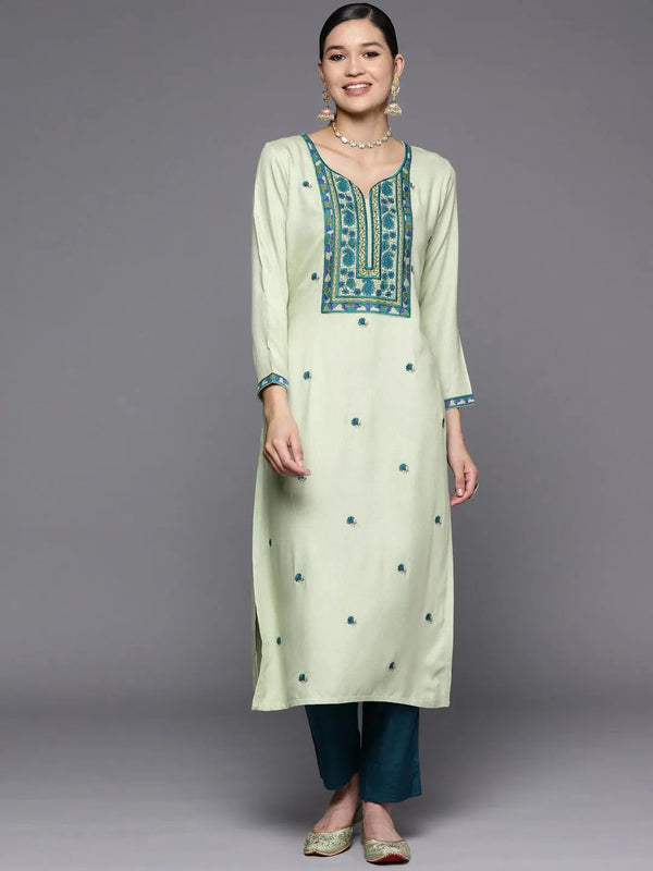 Green Yoke Design Wool Straight Kurta - Jashvi