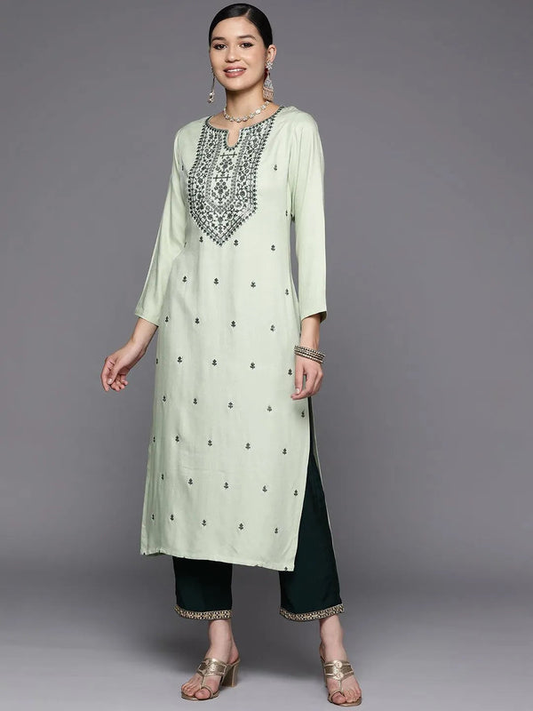 Green Yoke Design Wool Straight Kurta - Jashvi