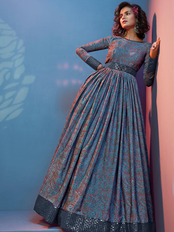 Women's Grey Anarkali Long Gown - Odette