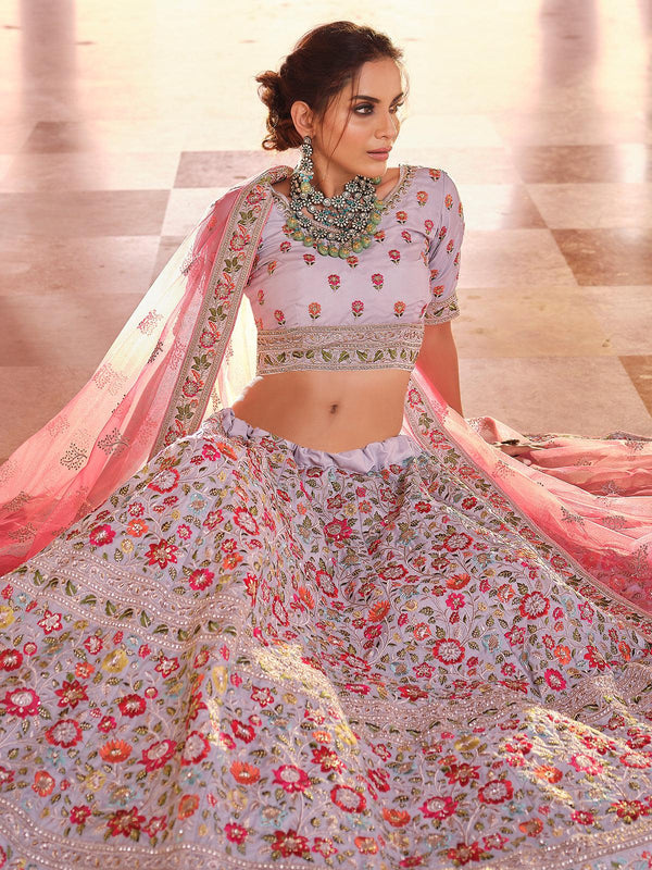 Women's Grey Color Crepe Based Heavy Designer Lehenga - Odette