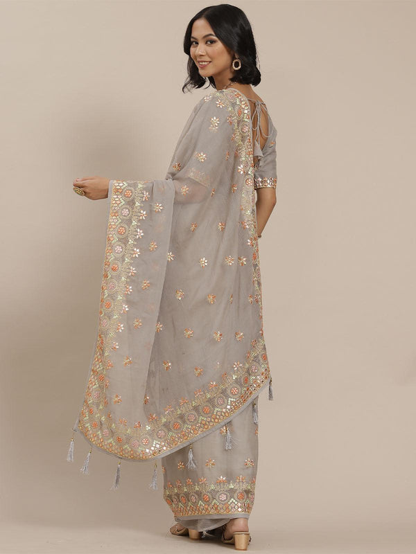 Women's Grey Designer Art Silk Saree - Odette