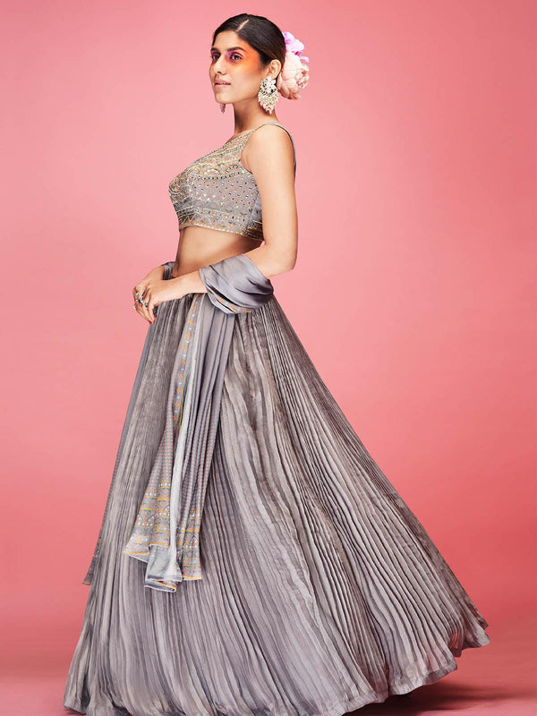 Women's Grey Designer Lehenga Choli - Odette