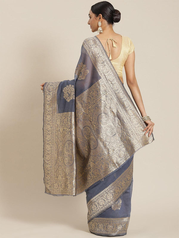 Women's Grey Elegant Cotton Woven Saree - Odette