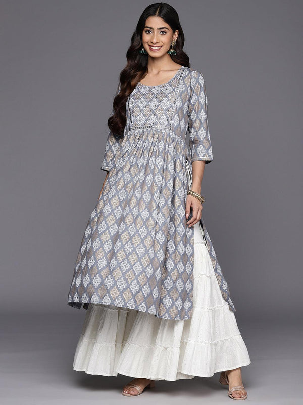 Grey Embellished Rayon A-Line Kurta - Jashvi