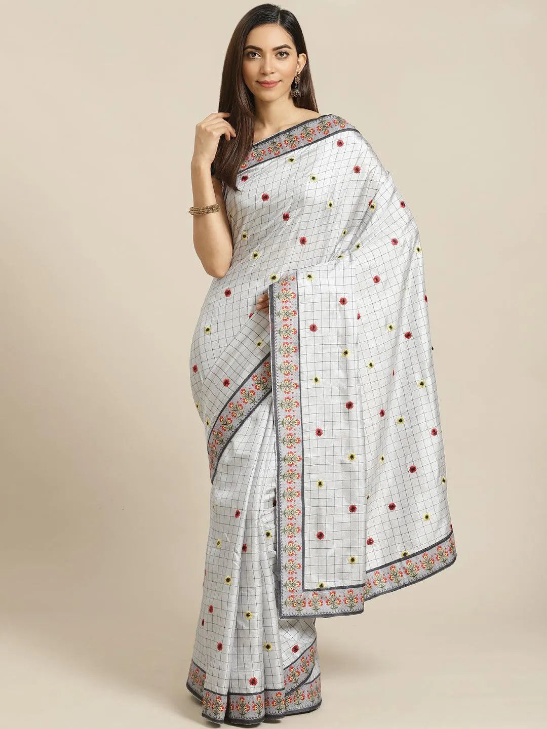 Grey Embroidered Crepe Saree - Jashvi