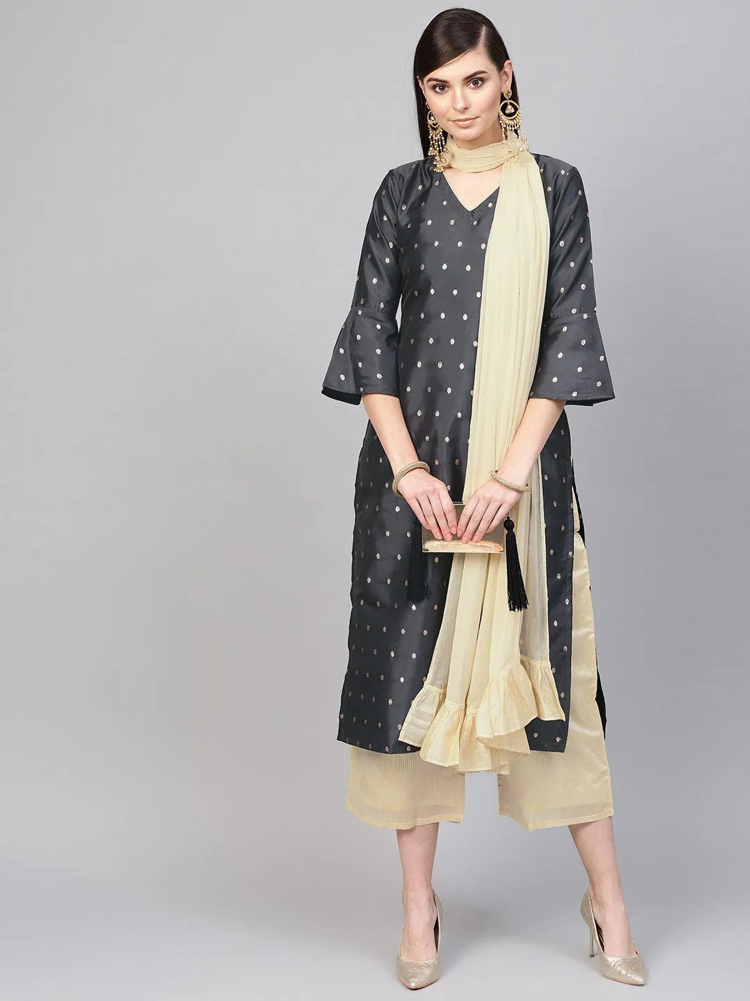 Grey Embroidered Polyester Suit Set - Jashvi