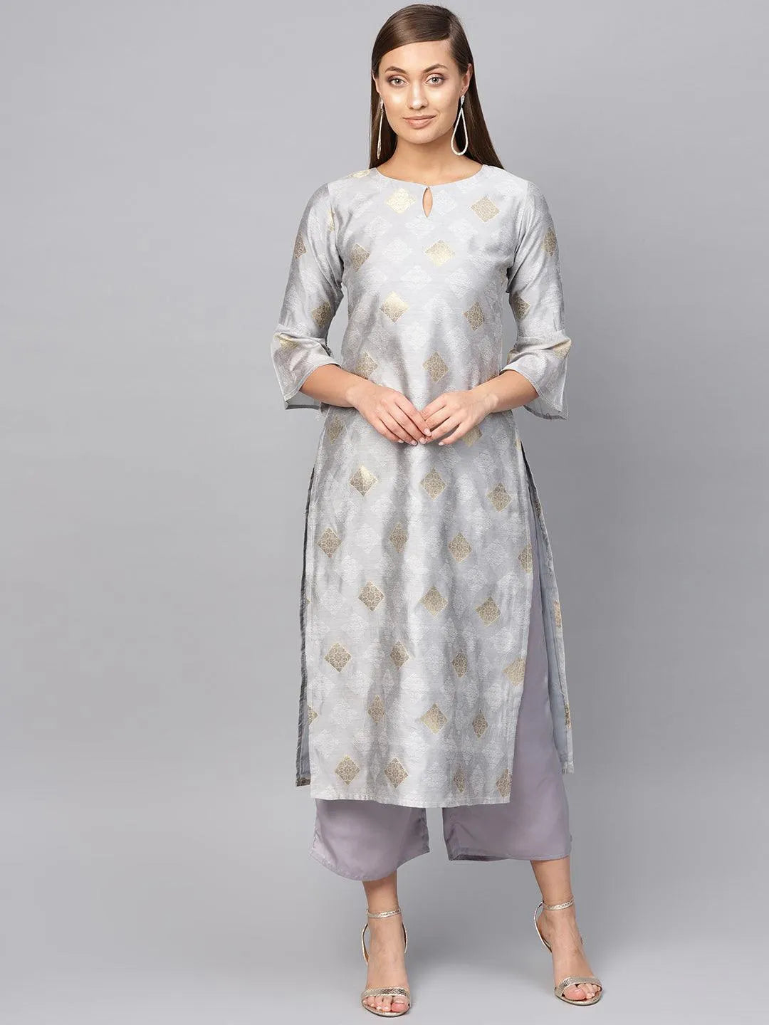 Grey Embroidered Polyester Kurta Set - Jashvi