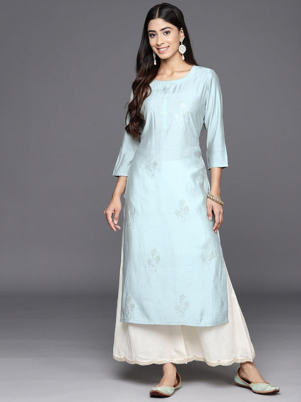 Grey Embroidered Silk Straight Kurta - Jashvi