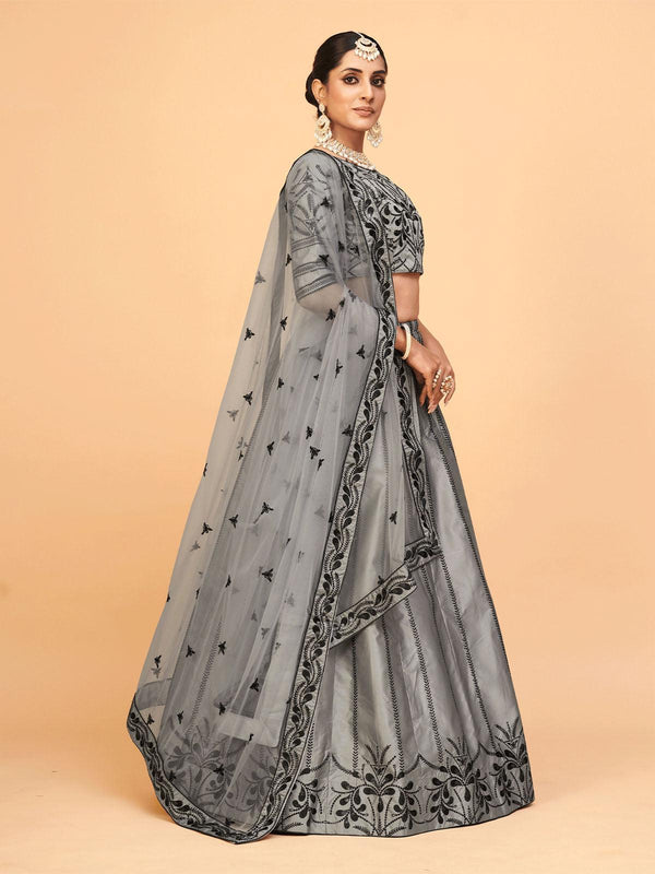 Women's Grey Festival Wear Lehenga Set - Odette