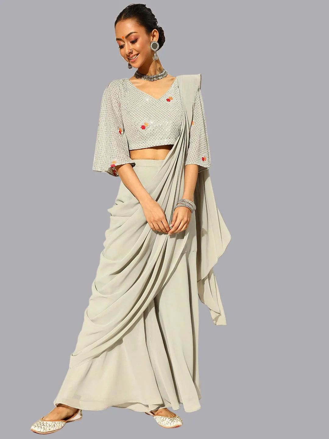 Grey Georgette Palazzo Saree - Jashvi