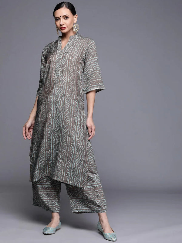 Grey Printed Chanderi Silk Kurta - Jashvi