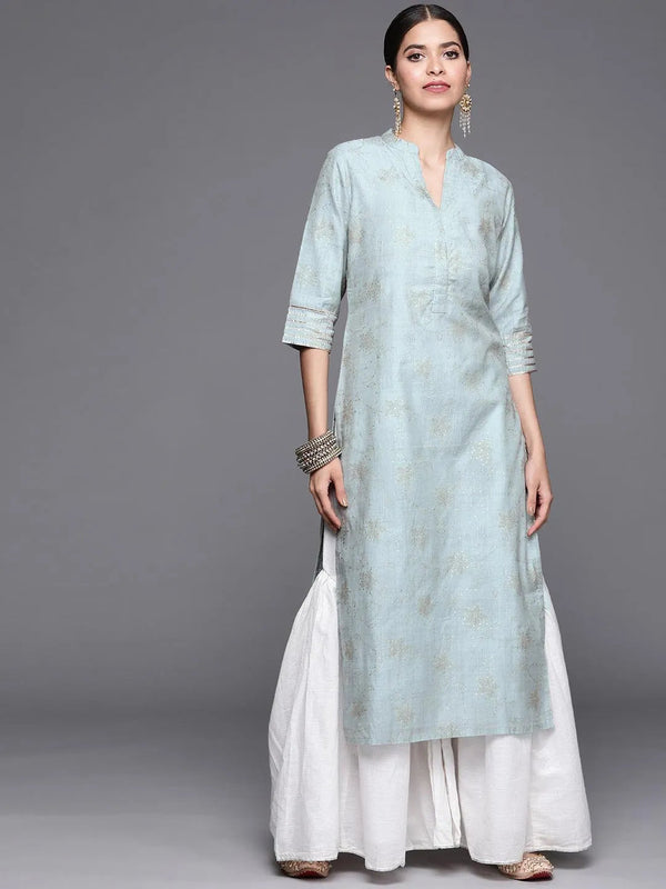 Grey Printed Chanderi Silk Kurta - Jashvi