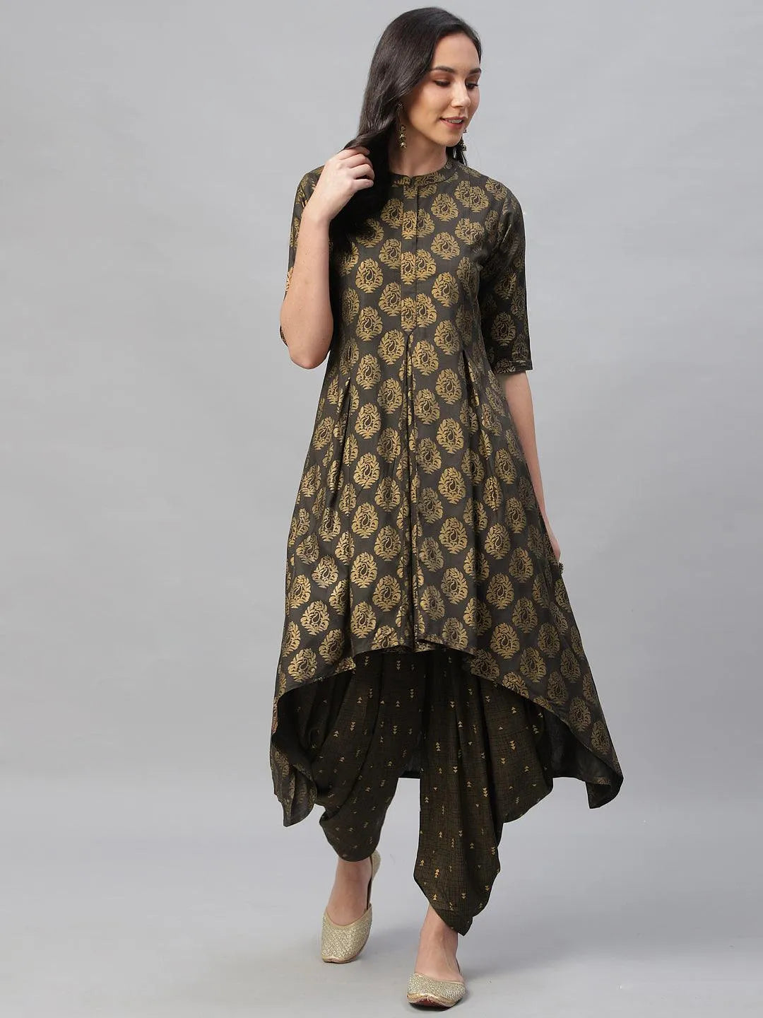 Grey Printed Cotton Kurta Set - Jashvi