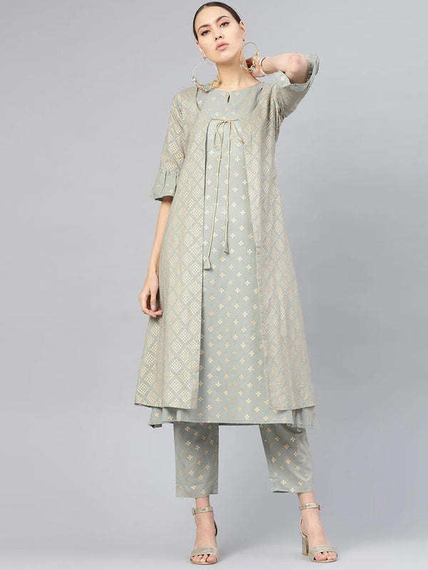 Grey Printed Cotton Kurta Set - Jashvi