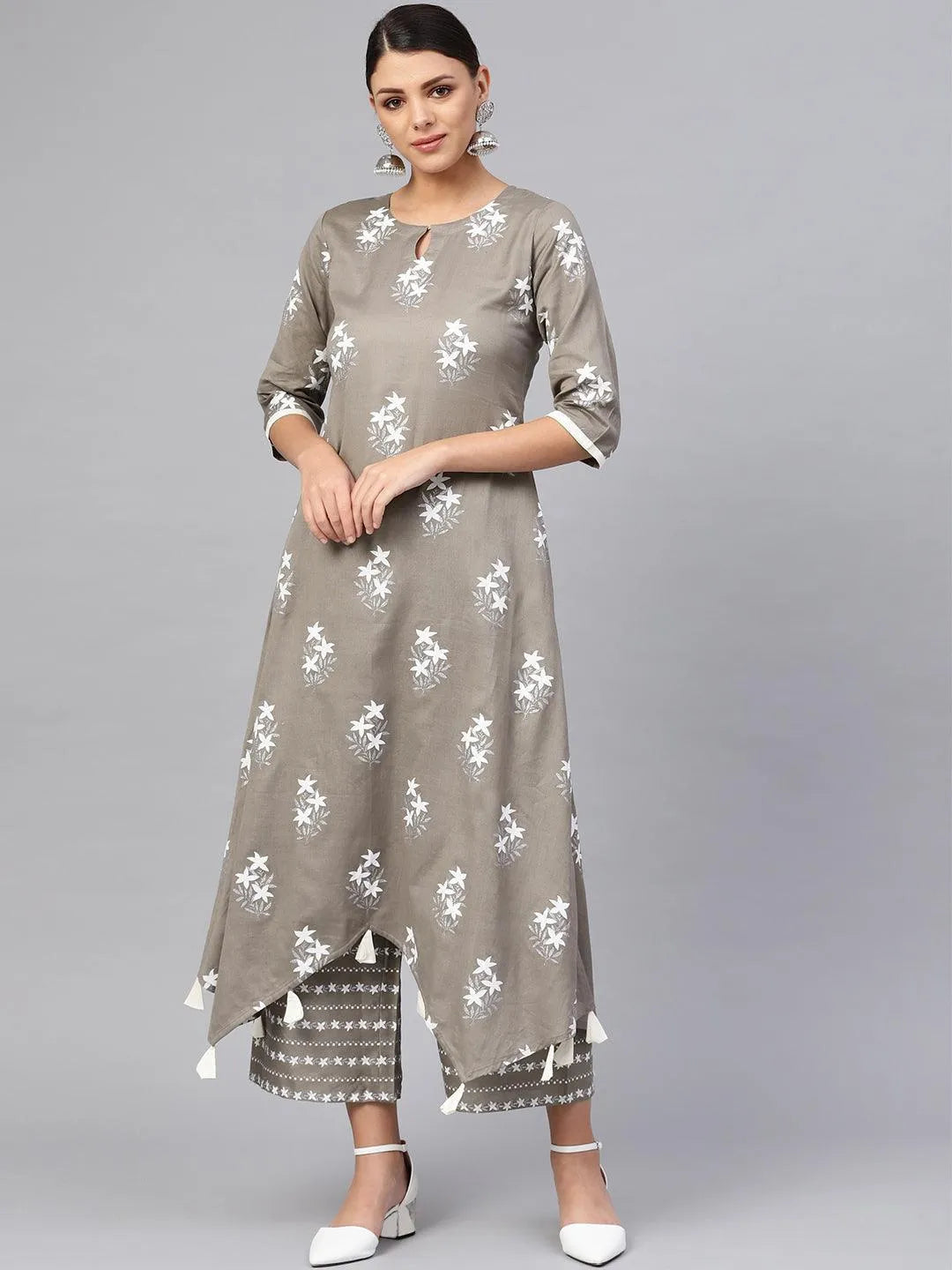 Grey Printed Cotton Kurta Set - Jashvi