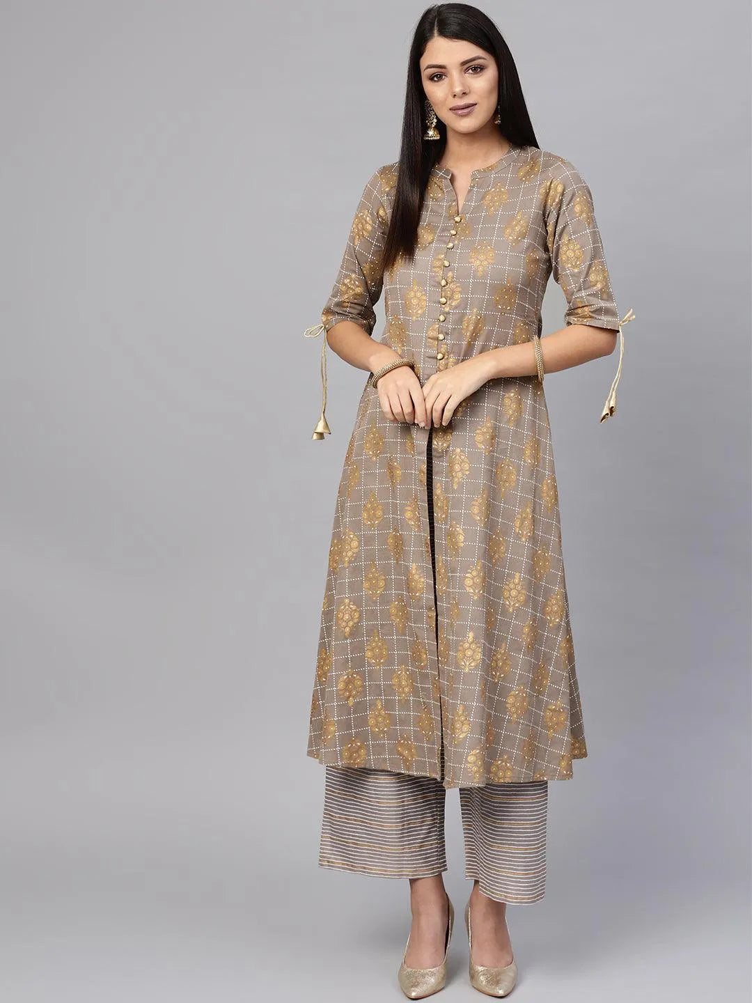 Grey Printed Cotton Kurta Set - Jashvi