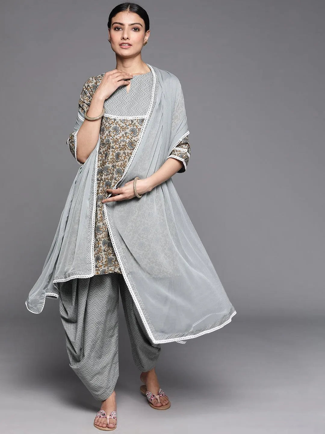 Grey Printed Cotton Suit Set - Jashvi