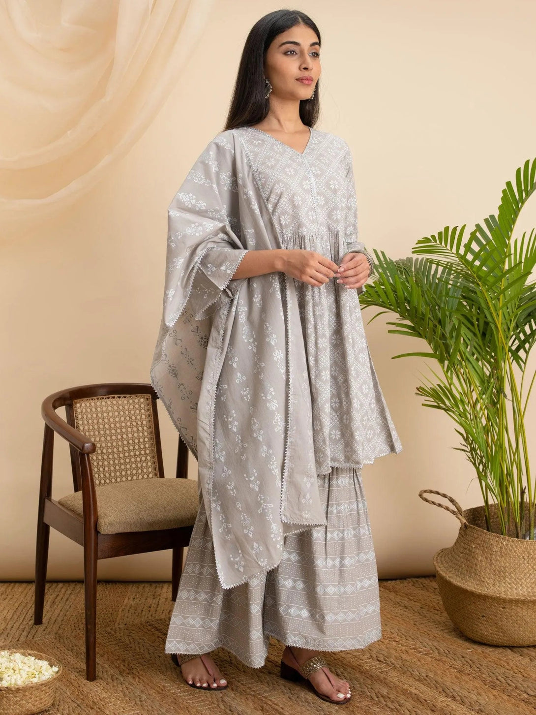 Grey Printed Cotton Suit Set - Jashvi