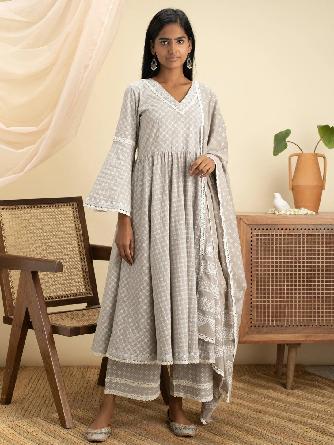 Grey Printed Cotton Suit Set - Jashvi