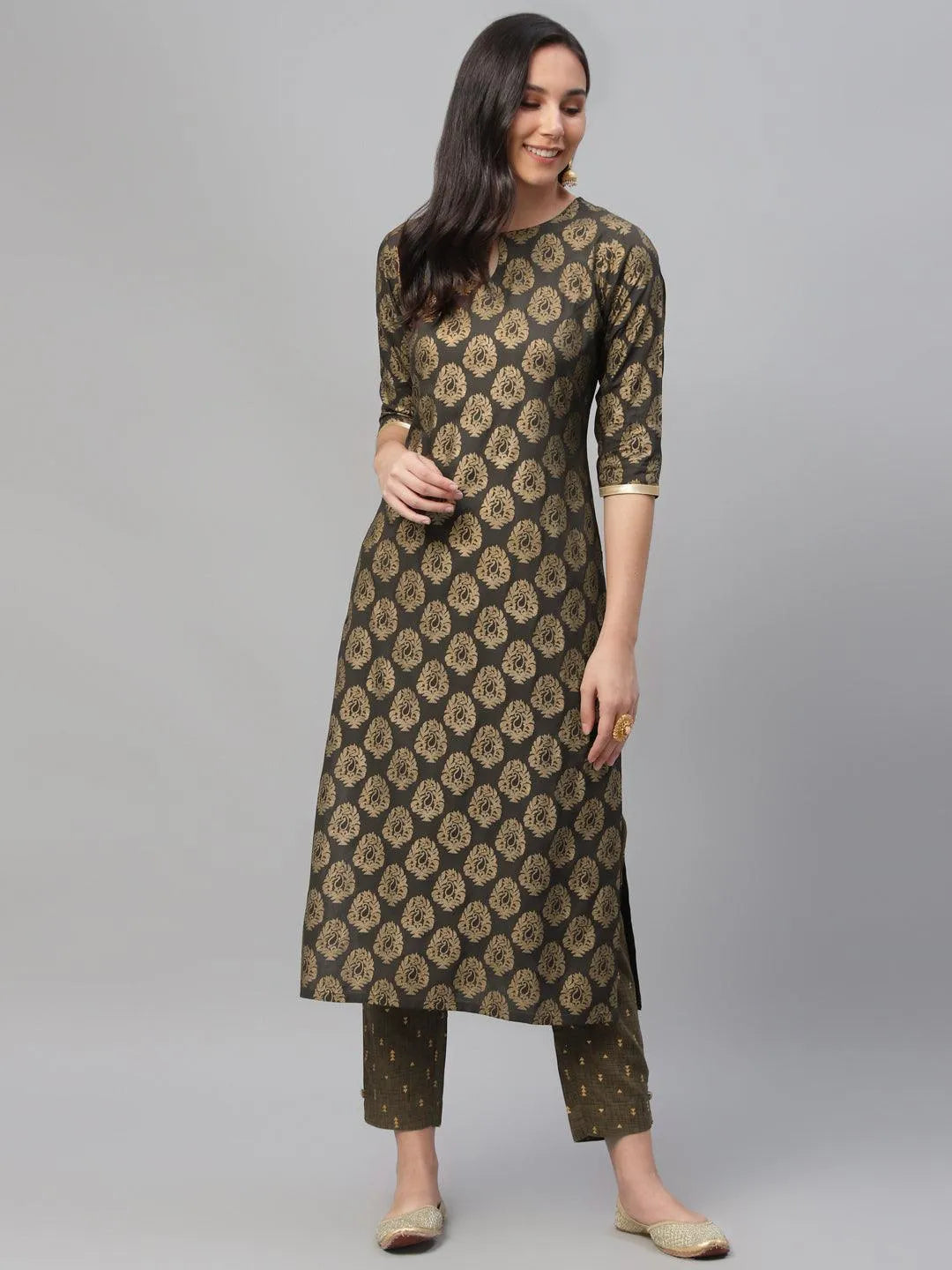 Grey Printed Cotton Kurta - Jashvi