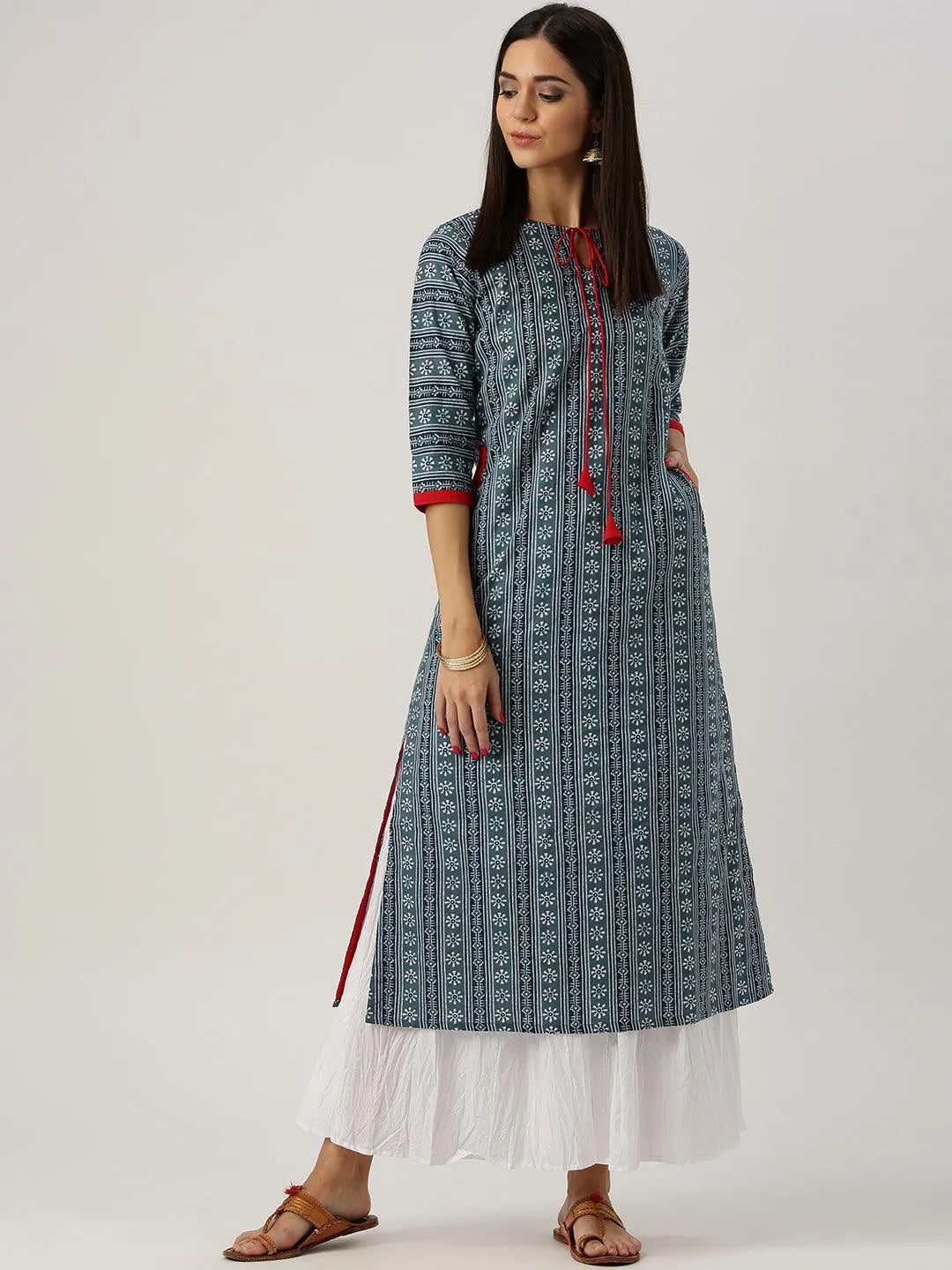 Grey Printed Cotton Kurta - Jashvi