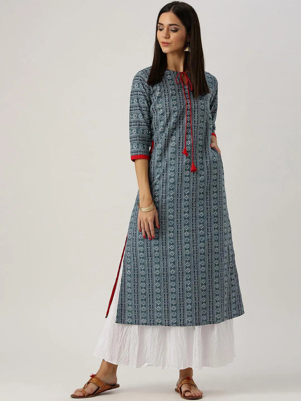 Grey Printed Cotton Kurta - Jashvi