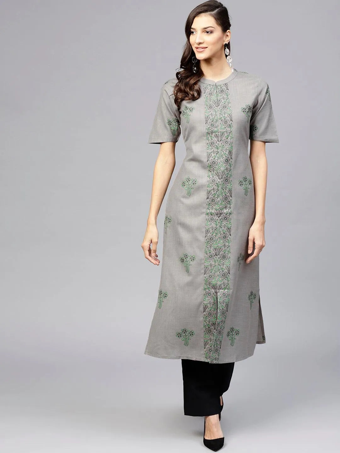 Grey Printed Cotton Kurta - Jashvi