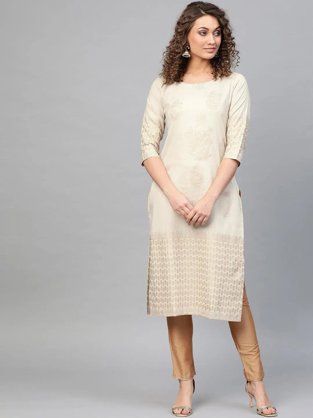 Grey Printed Cotton Kurta - Jashvi