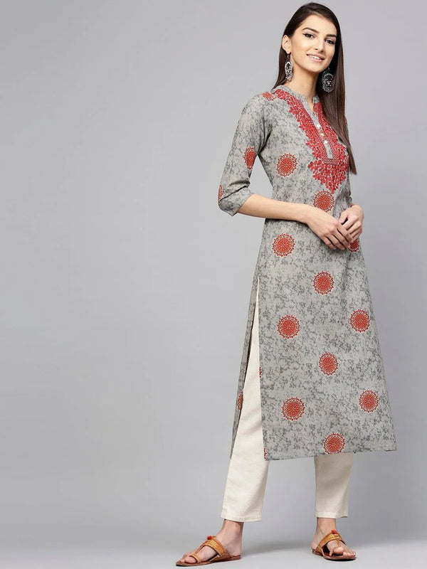 Grey Printed Cotton Kurta - Jashvi