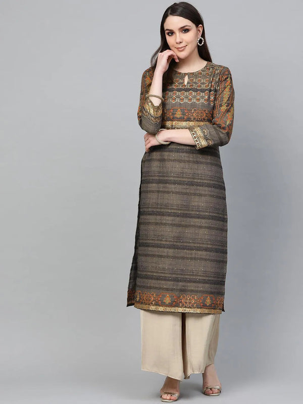 Grey Printed Cotton Kurta - Jashvi