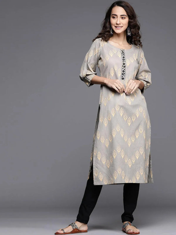 Grey Printed Cotton Kurta - Jashvi