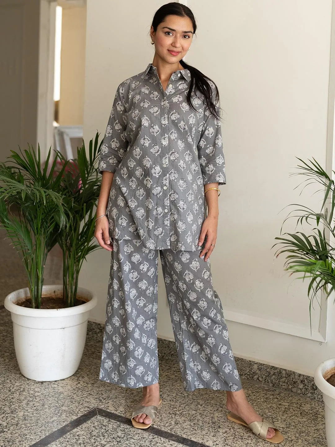 Grey Printed Cotton Night Suit - Jashvi